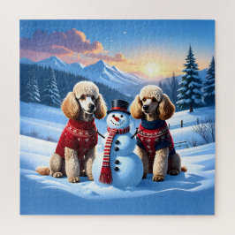 Quebra-cabeça Poodles e Snowman no Natal
