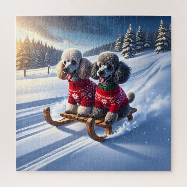 Quebra-cabeça Poodles Sled Ride Christmas (Vertical)