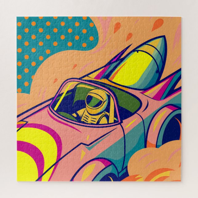 Quebra-cabeça Pop Art Astronaut Driving Rocket Car (Vertical)