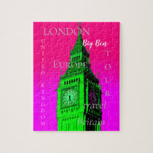 Quebra-cabeça Pop Art Big Ben London Viagem cor-de-rosa verde
