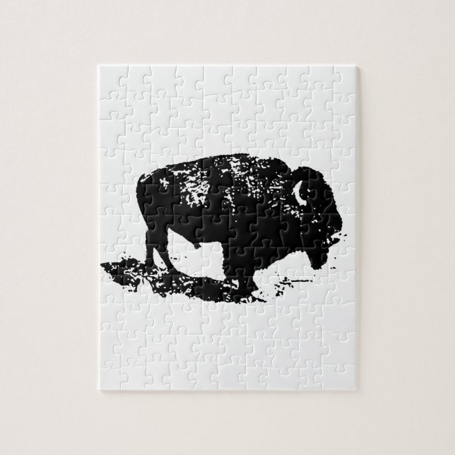 Quebra-cabeça Pop Art Black White Buffalo Bison Silhouette (Vertical)