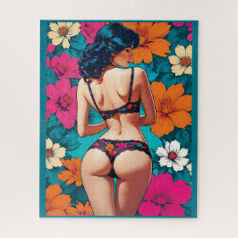 Quebra-cabeça Pop Art Cheeky Girl in Floral Lingerie Teal
