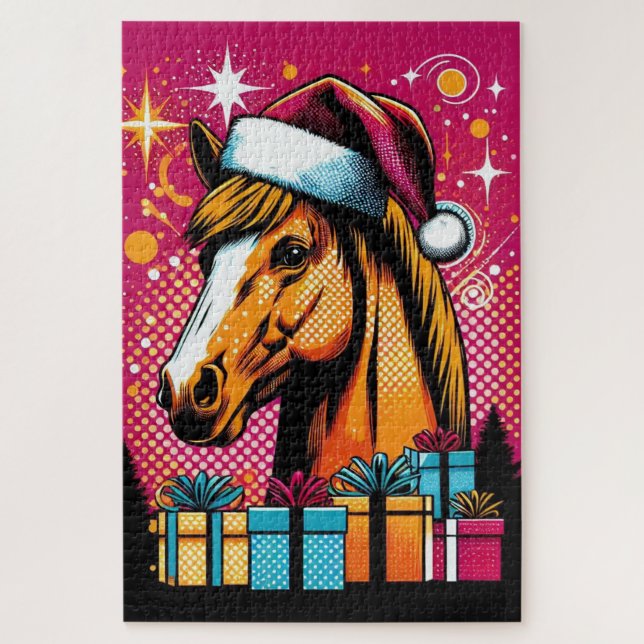 Quebra-cabeça Pop Art Natal Horse e presente Natal (Vertical)