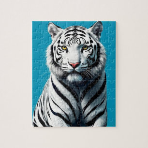 Quebra-cabeça Pop de Arte Branca de Tigre - Gato Selvagem Feroz 