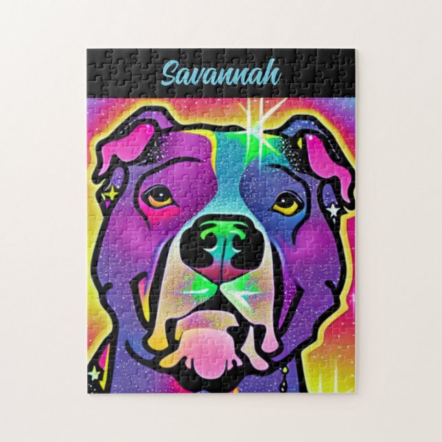 Quebra-cabeça Pop de Arte do Cão Pitbull Personalizada (Vertical)