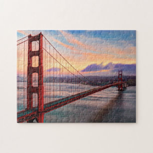 Quebra-cabeça Por do sol bonito do inverno em golden gate bridge