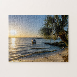 Quebra-cabeça Pôr do sol da palmeira inclinada da Flórida Jigsaw