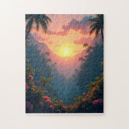 Quebra-cabeça Pôr do sol em uma selva tropical