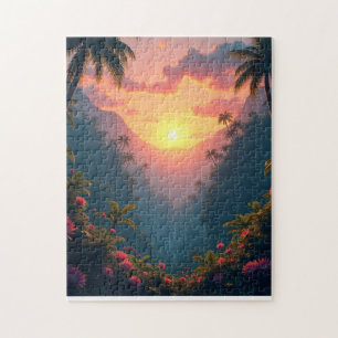 Quebra-cabeça Pôr do sol em uma selva tropical