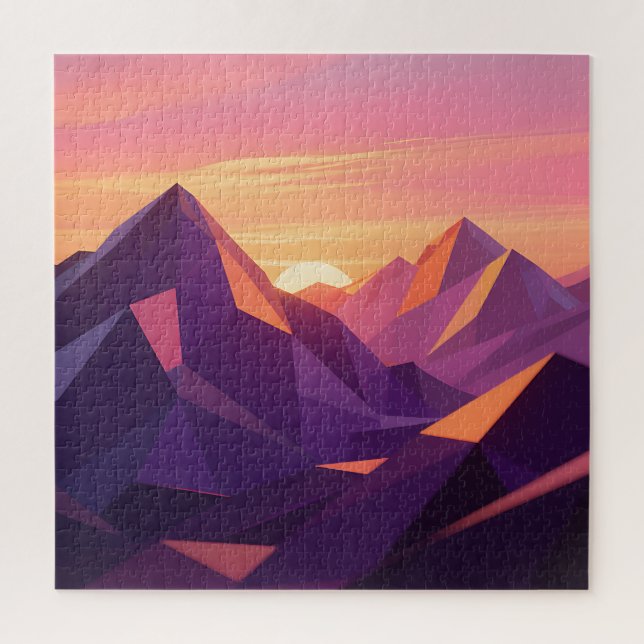 Quebra-cabeça Pôr do Sol Geométrico de Montanha Low Poly (Vertical)