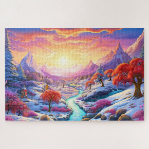 Quebra-cabeça Pôr do Sol Inverno Neve Natureza Impressão Colorid