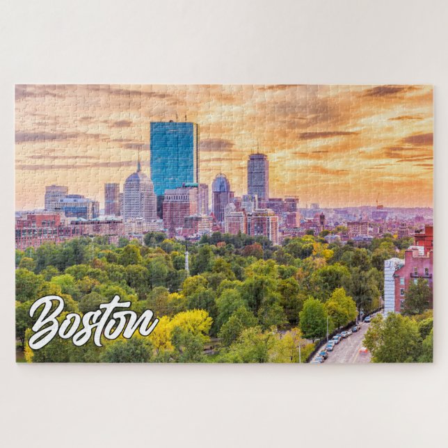 Quebra-cabeça Pôr do sol lindo sobre Boston, Massachusetts, EUA (Horizontal)