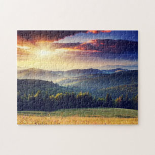 Quebra-cabeça Por do sol majestoso na paisagem 4 das montanhas
