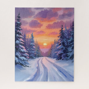 Quebra-cabeça Pôr do Sol na Neve Paisagem de Montanha de Inver