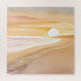 Quebra-cabeça Pôr do Sol na Praia Aquarela | Belo Amarelo