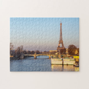 Quebra-cabeça Por do sol na torre Eiffel e o Pont Rouelle - a