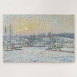 Quebra-cabeça Pôr do sol nevado em Bazincourt – Camille Pissarro