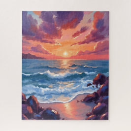 Quebra-cabeça Pôr do Sol no Oceano Aquarela Praia Costeira