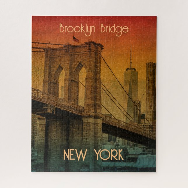 Quebra-cabeça Pôr do sol retrô Ponte de Brooklyn Nova York (Vertical)