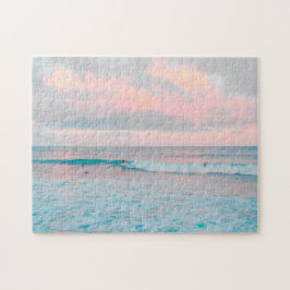 Quebra-cabeça Pôr do sol rosa e oceano
