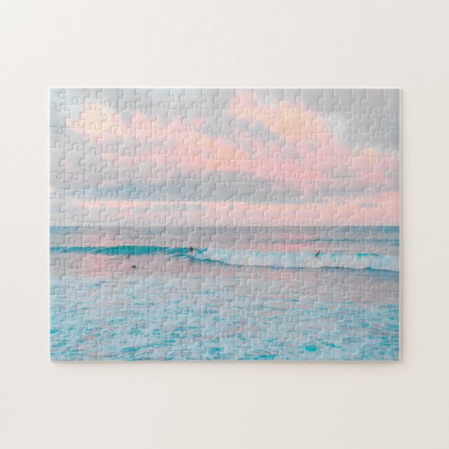 Quebra-cabeça Pôr do sol rosa e oceano (Horizontal)