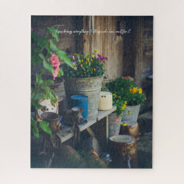 Quebra-cabeça Porch da casa do campo adorado com pansias vibrant