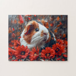 Quebra-cabeça Porco-guineense entre Flores Vermelhas