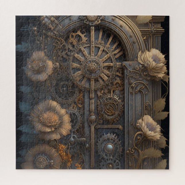 Quebra-cabeça Porta Steampunk com Flores (Vertical)