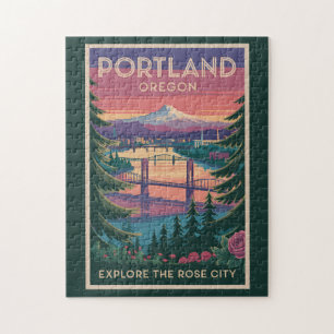 Quebra-cabeça Portland Oregon Viagem Arte Vintage Monte Hood