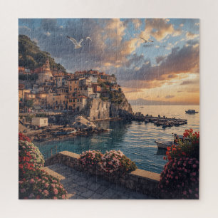 Quebra-cabeça Pôrto de Atrani ao Pôr-do-Sol - Vila Italiana na C