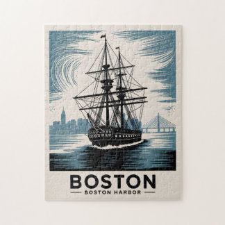 Quebra-cabeça Porto de Boston Retro Tall Ship Vintage Náutico