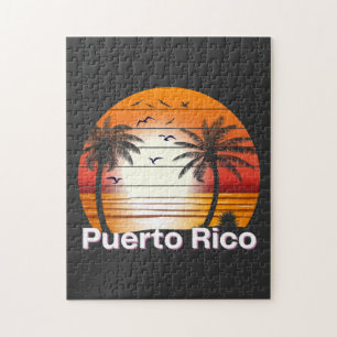 Quebra-cabeça Porto Rico Vintage Palm Trees Summer Beach