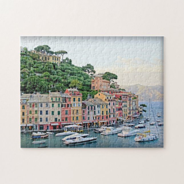 Quebra-cabeça Portofino Harbor - Verão na Itália - 11x14 polegad (Horizontal)