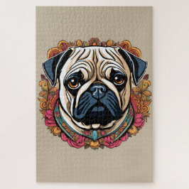 Quebra-cabeça Portrait fleuri d'un carlin