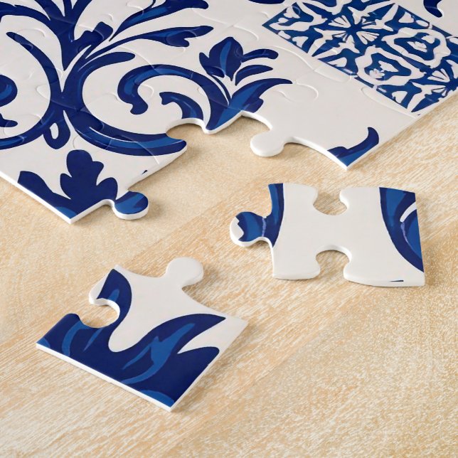 Quebra-cabeça Portuguese Azulejo Peacock Puzzle – Blue & White T (Lateral)