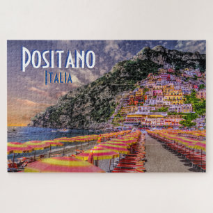 Quebra-cabeça Positano Italy Retro Typography Travel
