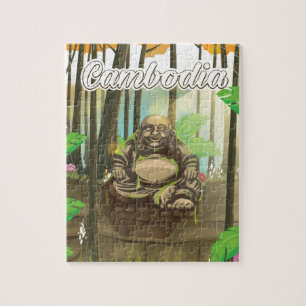 Quebra-cabeça Poster das viagens vintage de Cambodia Buddah
