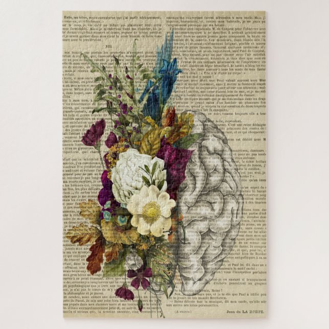 Quebra-cabeça poster de anatomia do cérebro floral médico (Vertical)