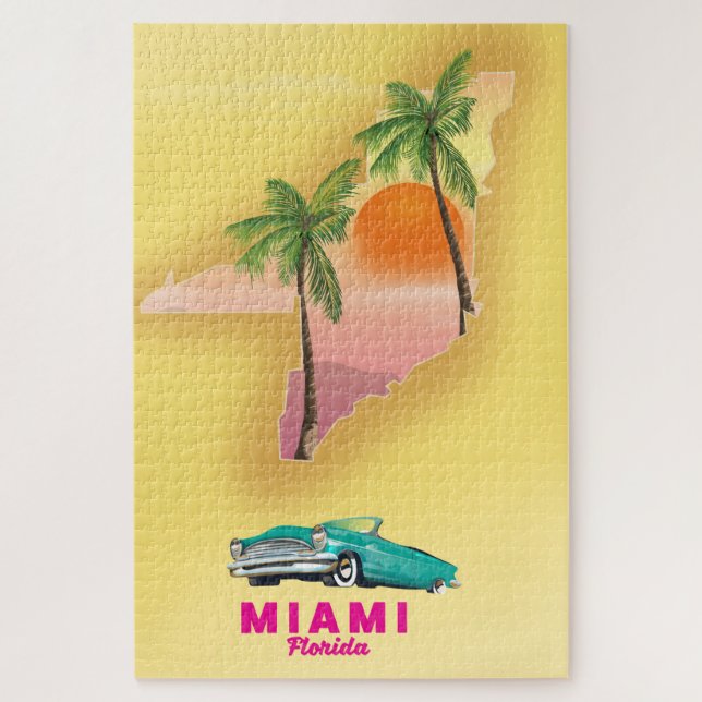 Quebra-cabeça Poster de mapa ilustrado de Miami Flórida (Vertical)