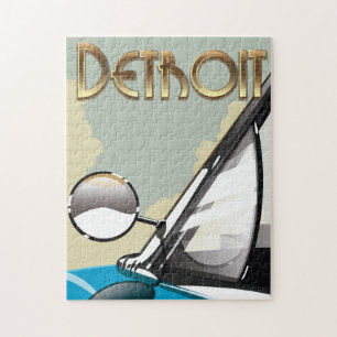 Quebra-cabeça Poster de viagens automóvel Detroit Michigan Vinta