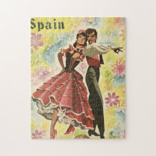 Quebra-cabeça Poster de viagens de Espanha Vintage, Dançarinos F