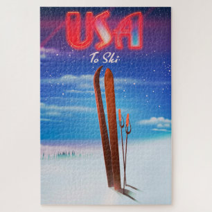 Quebra-cabeça poster de viagens de esqui da eua