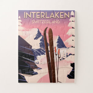 Quebra-cabeça Poster de viagens de Esqui de Suiça Interlaken.