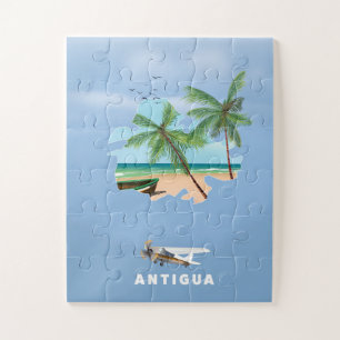 Quebra-cabeça Poster de viagens de mapa Ilustrado de Antígua