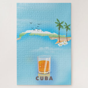 Quebra-cabeça Poster de viagens de mapa ilustrado de Cuba