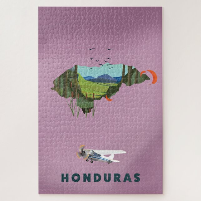 Quebra-cabeça Poster de viagens de mapa ilustrado de Honduras (Vertical)