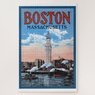 Quebra-cabeça Poster de viagens de Massachusetts Vintage Boston 
