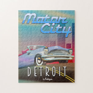 Quebra-cabeça poster de viagens de Motor City Detroit Michigan.