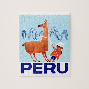 Quebra-cabeça Poster de viagens de Peru da criança e do lama do