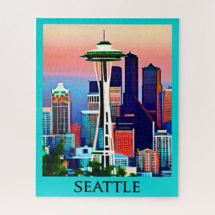 Quebra-cabeça Poster de viagens de Seattle no céu amanhecer